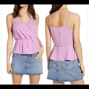 Leith Women's Faux Wrap Camisole Tank Top Pink and Green $80